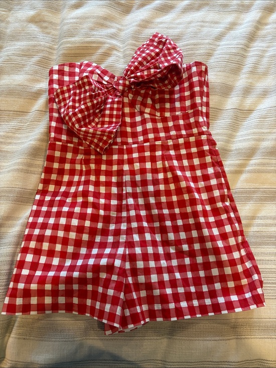 Hutch Pants - Hutch Red and White Gingham Strapless Romper
